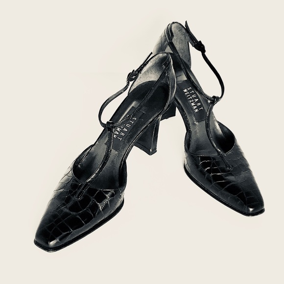 🎉Vintage, Stunning Stuart Weitzman Black Leather Ankle Strappy Heels - Picture 4 of 8